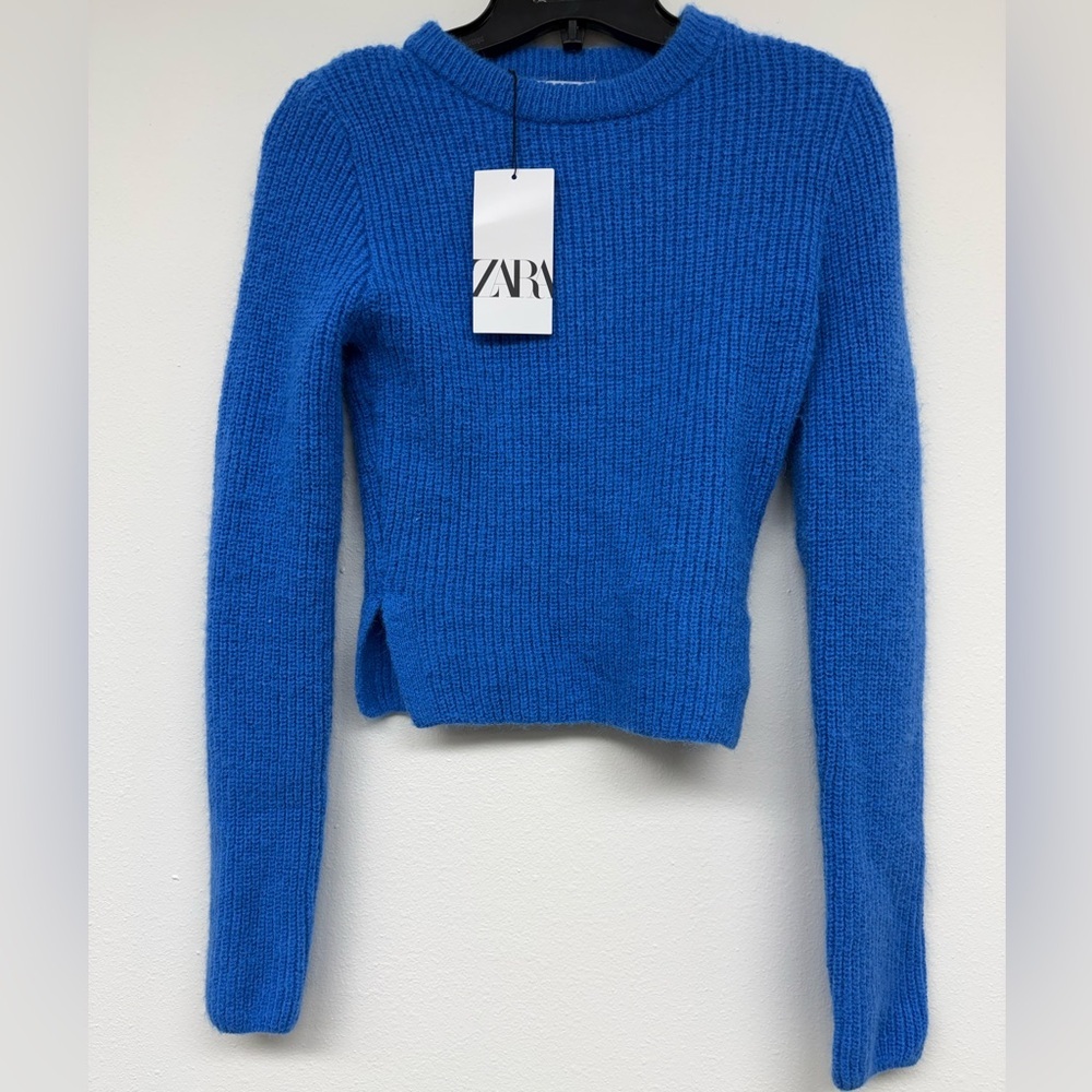 Zara Vibrant Cobalt Ribbed Crewneck Sweater
